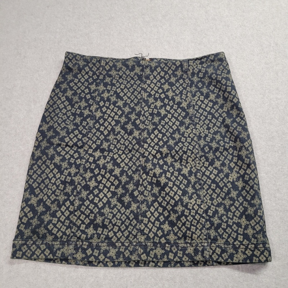 Free People‎ Mini Skirt Size 10 Navy Blue Beige Floral Geometric Boho Twill